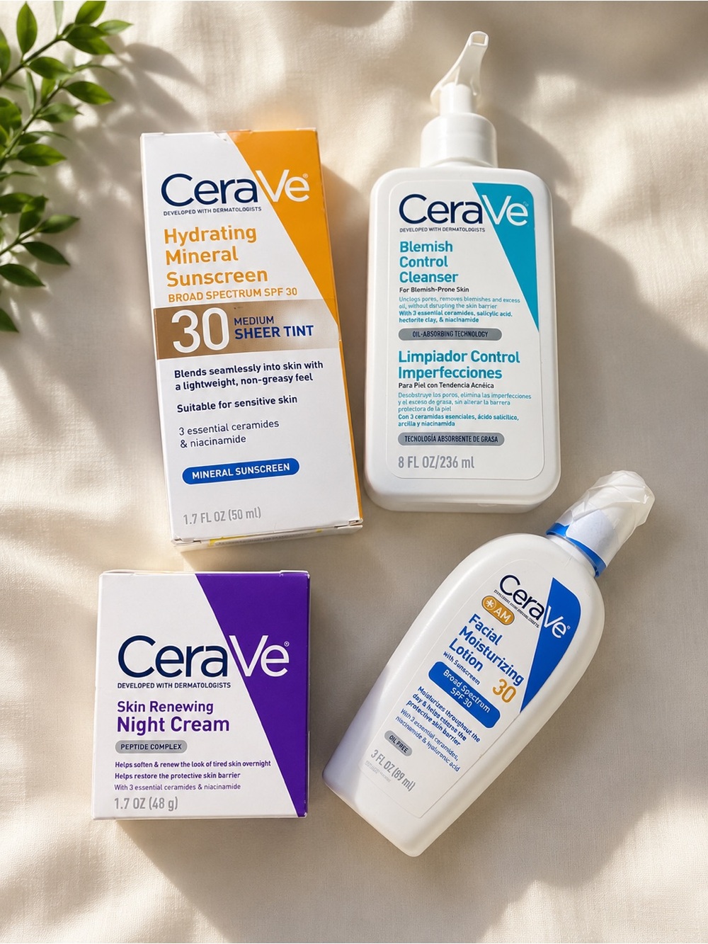 rave skincare collection in White with Blue and Purple accents